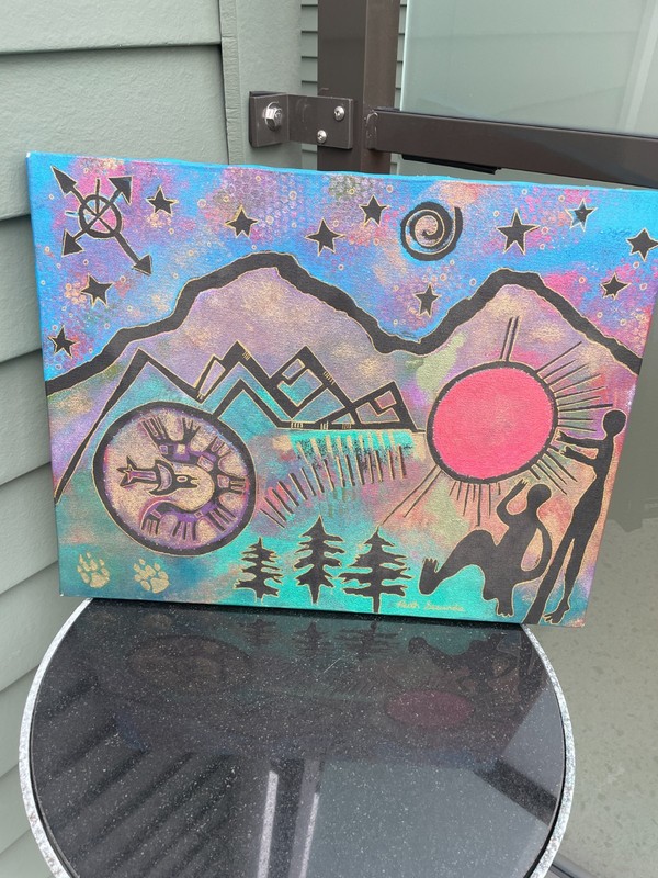 Ruth Secunda Symbolic Abstract Paintings Cosmic Mythic Canvas Pair Signed gallery