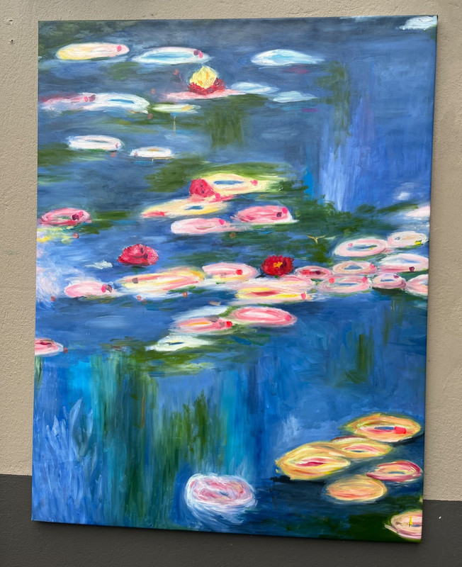 Water lilies 2 oil acrylic canvas unique 150×115 abstract XXL artwork flower picture