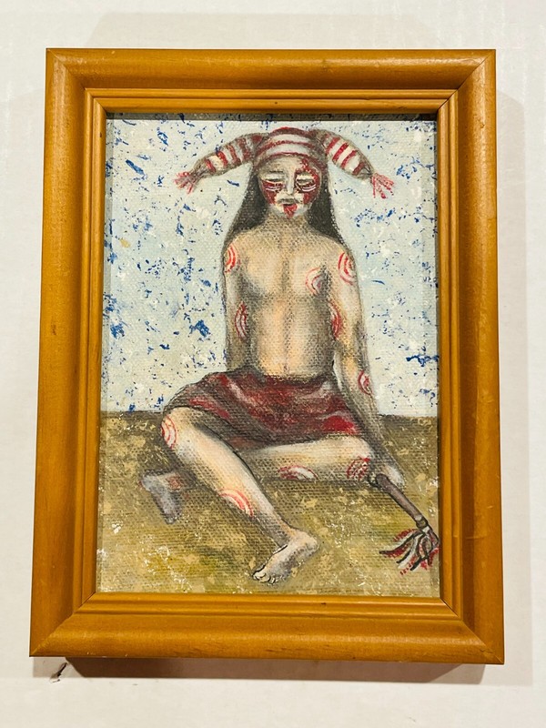 HOPI KOYALA Clown Inspired Original Framed Painting – 6 x 8″