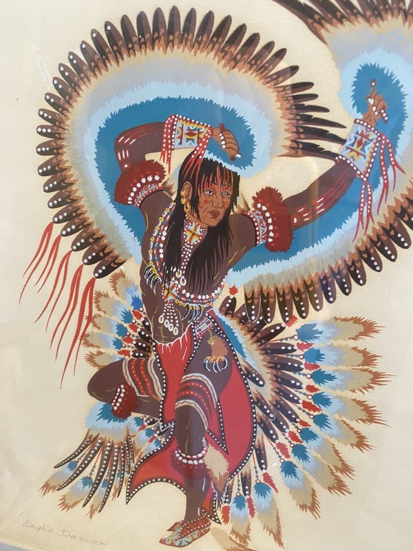 Woody Crumbo signed Silkscreen Painting "Eagle Dancer". Painting 11.5 " X 8.5" gallery
