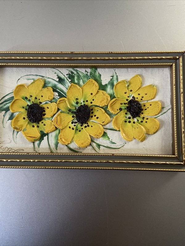 CELIA K RUSSELL SURREY ENGLAND SMALL OIL PAINTING YELLOW FLOWER gallery