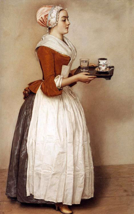 Huge art Oil painting Liotard, Jean-Etienne – Femal portrait The Chocolate Girl