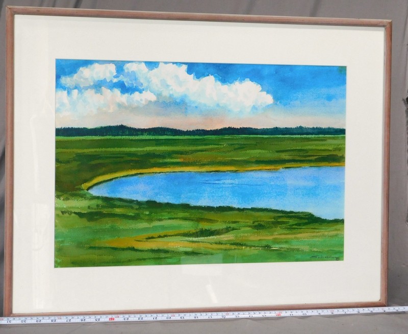 Jason Schoener Original Watercolor Coastal Marsh Maine Landscape Modernist Frame