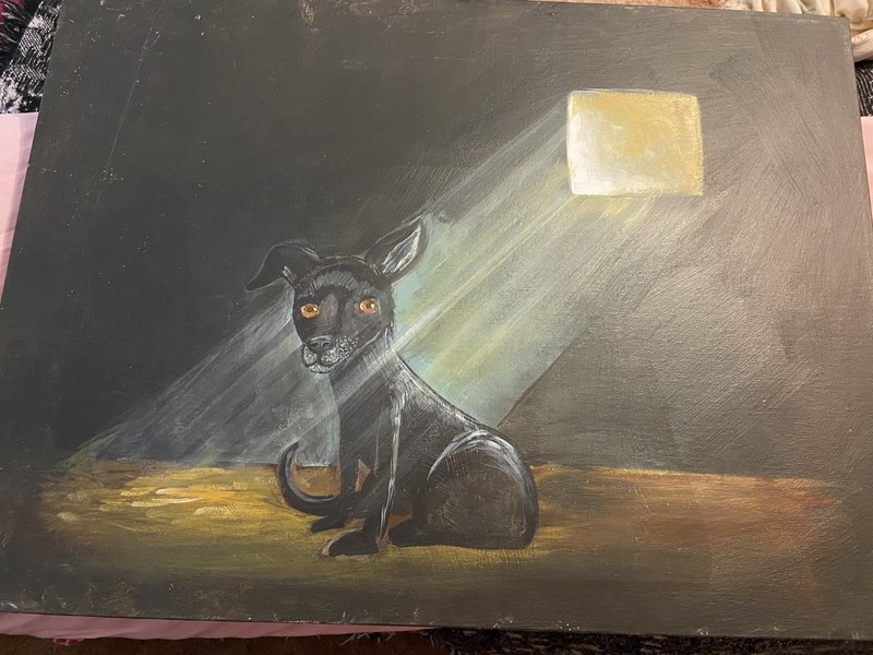 Original Chris Carson / Dirk Strangely painting of his puppy!