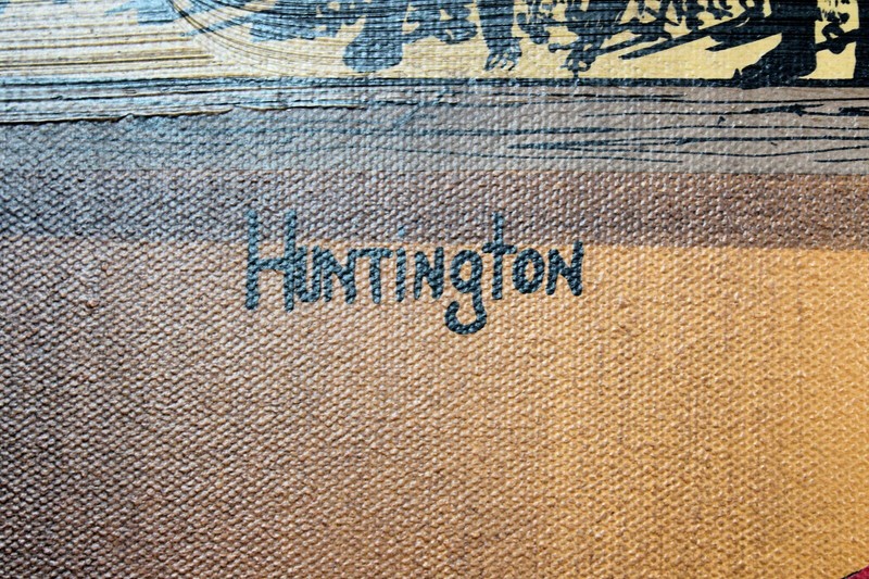 47" Folk art style painting of vintage Baseball, signed Huntington, Lou Gehrig gallery