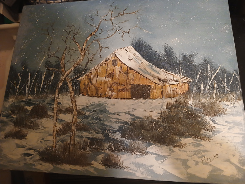 Art Painting Cabin in the Winter Rare One of a Kind Handmade gallery