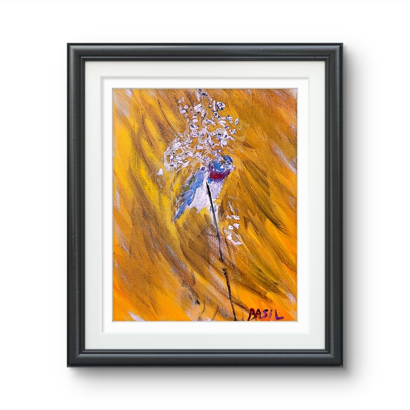 Finch In A Hayfield Abstract Expressionist Original Painting Canvas 11x14 gallery