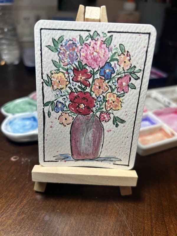 Floral Art ACEO Atc Original Ink and Watercolor Bouquet