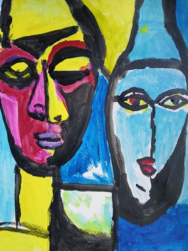 Expressionism/Abstract Happy Couple Signed 11x14 Colorful Hand Made Art Painting gallery