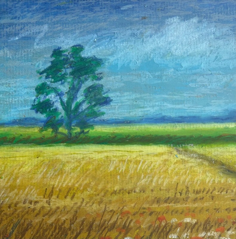 Helen Webber - original, signed, framed pastel on paper "Cornfield with poppies" gallery