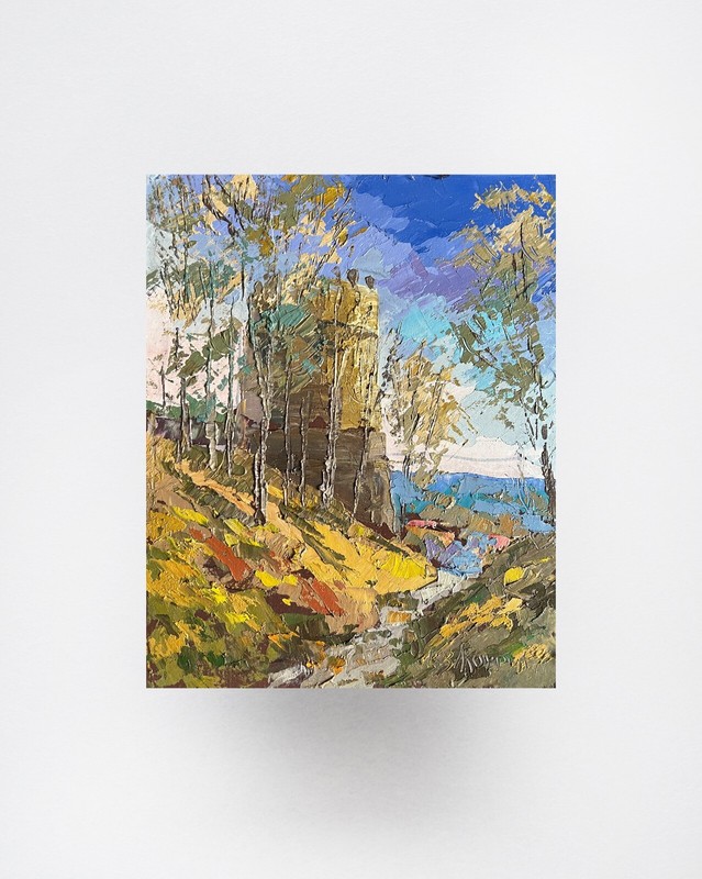 Oil painting Ostroh Castle Round Tower Ukrainian painter Canvas original art