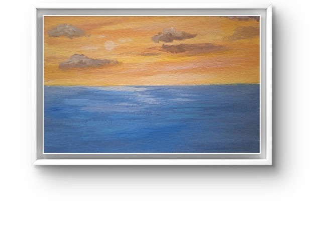 Original Contemporary Ocean Sunset 5×7 Acrylic Watercolor Paper Painting