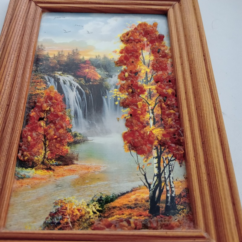 Two small landscape paintings 15 by 10 cm With elements of amber crumbs. Ukrainа gallery