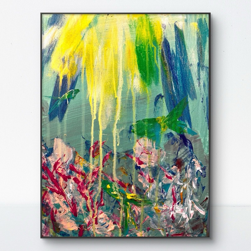 Original Art Abstract Expressionism 8×10 Underwater Handmade Signed Decor 193