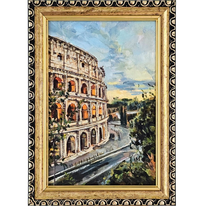 Original Oil Painting Roman Colosseum Architecture Cityscape Travel Art 4×6 Fram