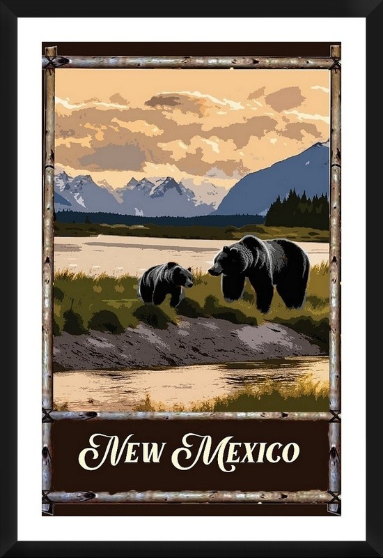 New Mexico Black Bears Travel Poster art Prints Framed Or Canvas Wildlife gallery