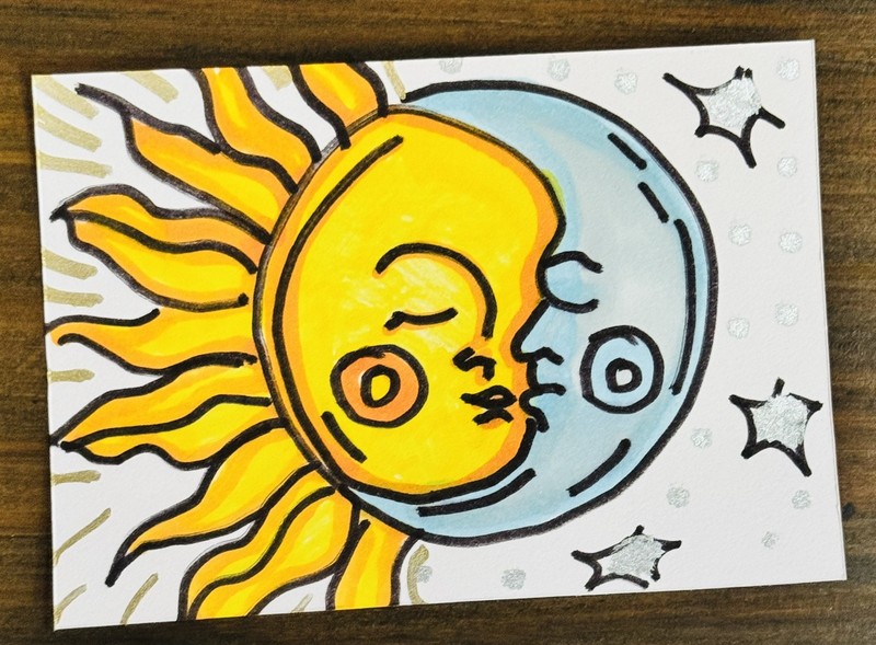 ACEO Miniature Art Piece-We Embody One-dual-sun-moon-Original-Caroline Hanold