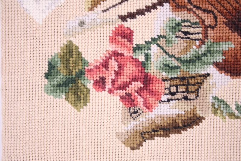 Hand Stitched 14” Needlepoint Victorian Style Still Life Violin Flowers on Board gallery