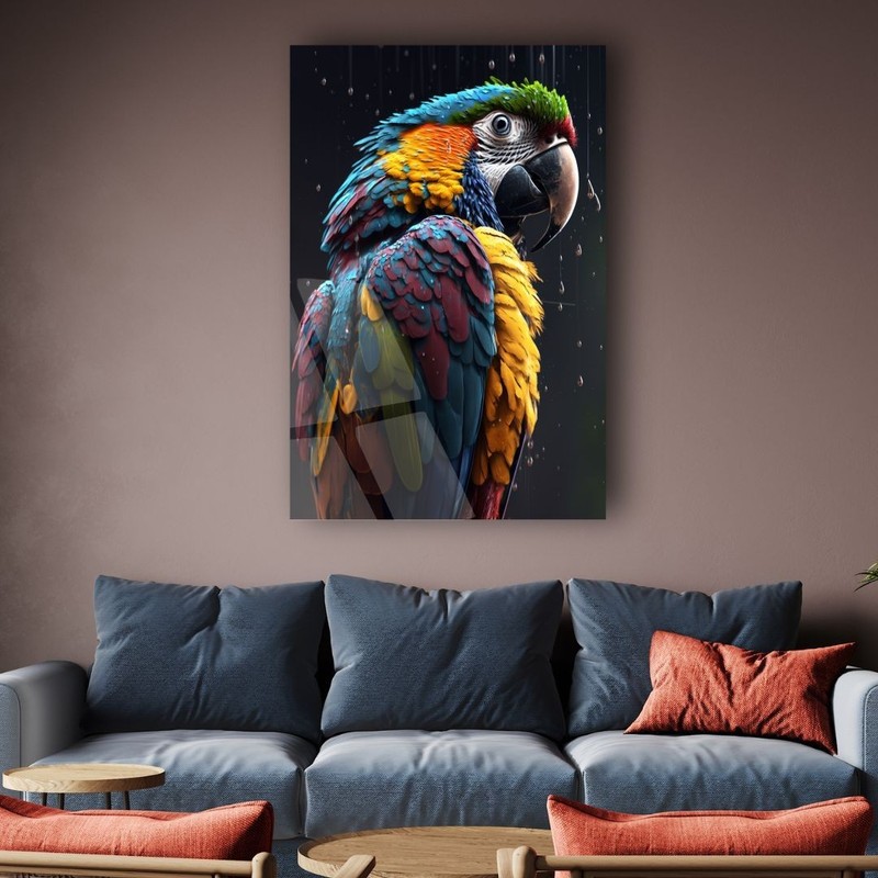 3D Painting Parrot Bird Art UV Printed Acrylic Glass Modern Pet Wall Decor gallery