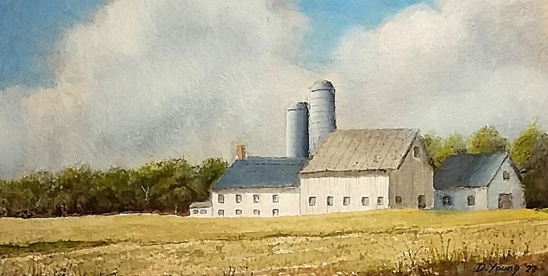 Original Framed Watercolor – AMISH FARM by Pennsylvania Artist David Young