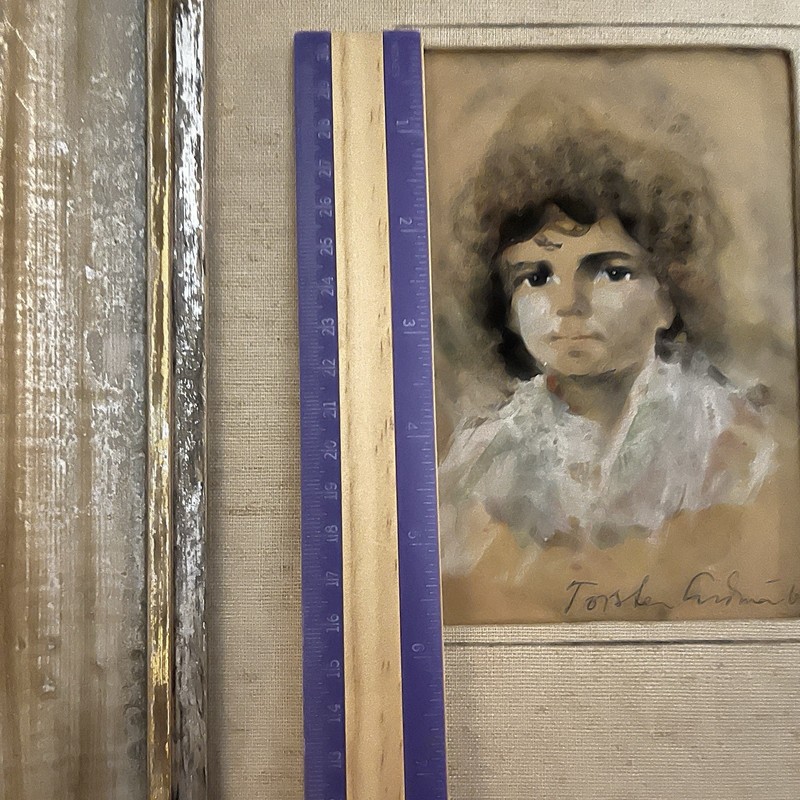 Original Signed 3.5"x 5.75" Painting of Child Matted in 12. 75"x 15" Wood Frame gallery