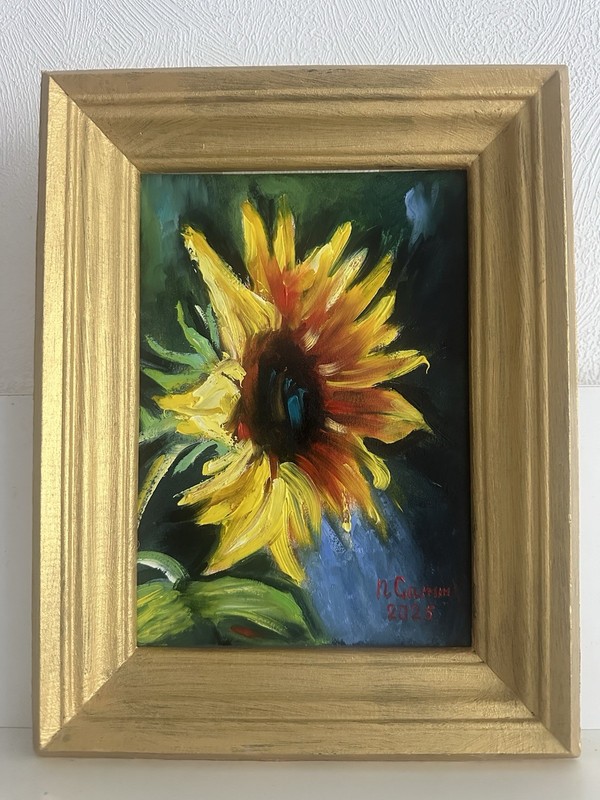 original oil painting Sunflower 15х20cm Gift Wall Art Semi-Abstract Flowers