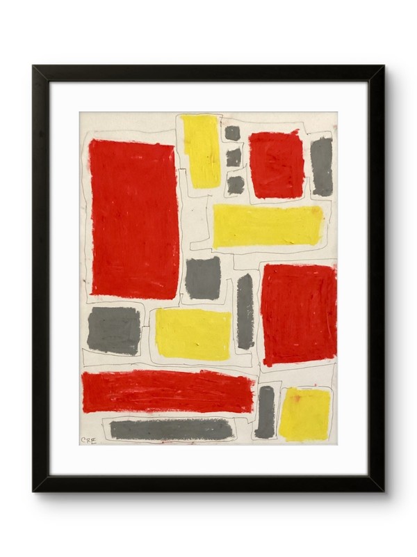 Original Geometric Red Yellow Abstract Bright Cute Modern Pop Art 11×14 on Paper