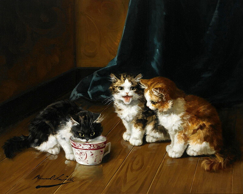 Three kittens Cats classical Art Giclee Printed Oil Painting Print