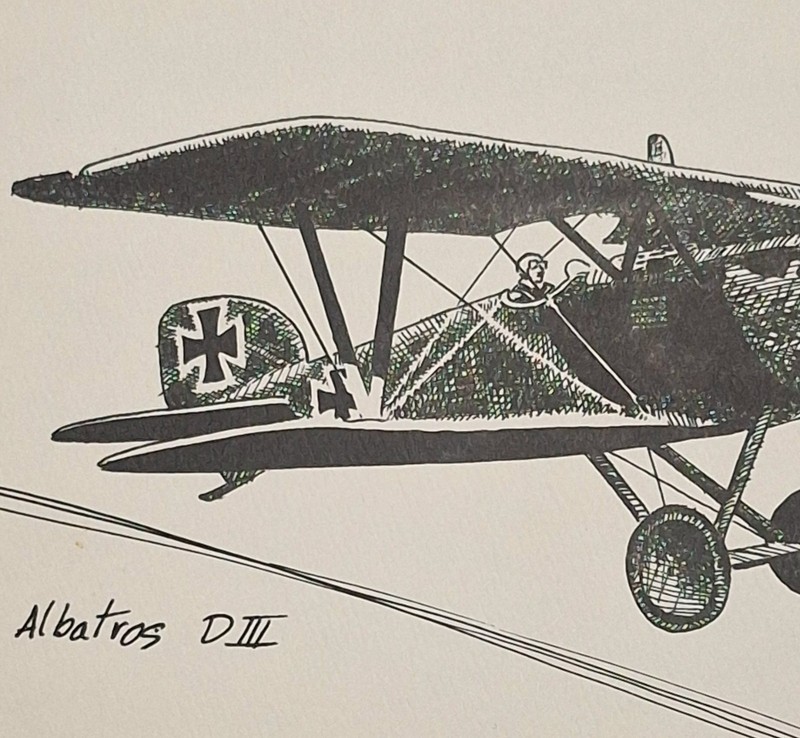 Original Ink Drawing - German Albatros D.III - WWI Fighter Aircraft - Signed gallery