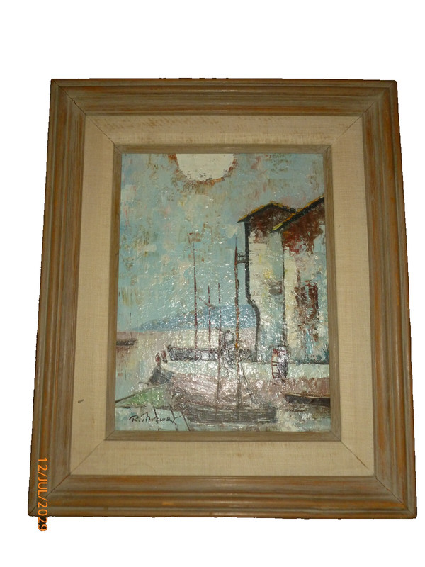 Signed Oil Painting Listed Artist 11×16″ Pier Port Seascape Boats