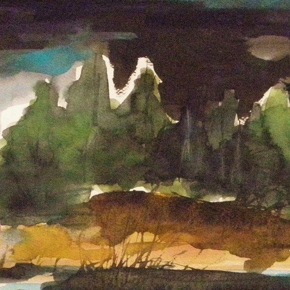 ORIGINAL FULL MOON Landscape Watercolor JMW art John Williams Expressionism gallery