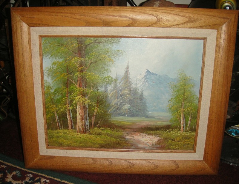 Original Oil Painting On Canvas Signed Morris Mountains Trees Forest Oak Frame