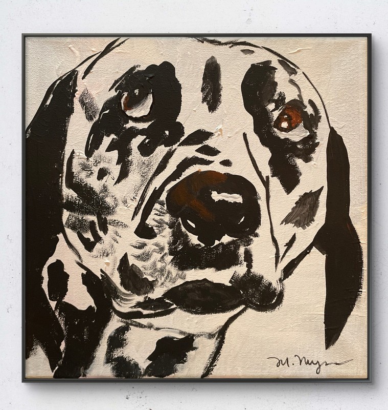 Mary Myers Original – Expressionist Dog Portrait – Black & White Acrylic Paintin