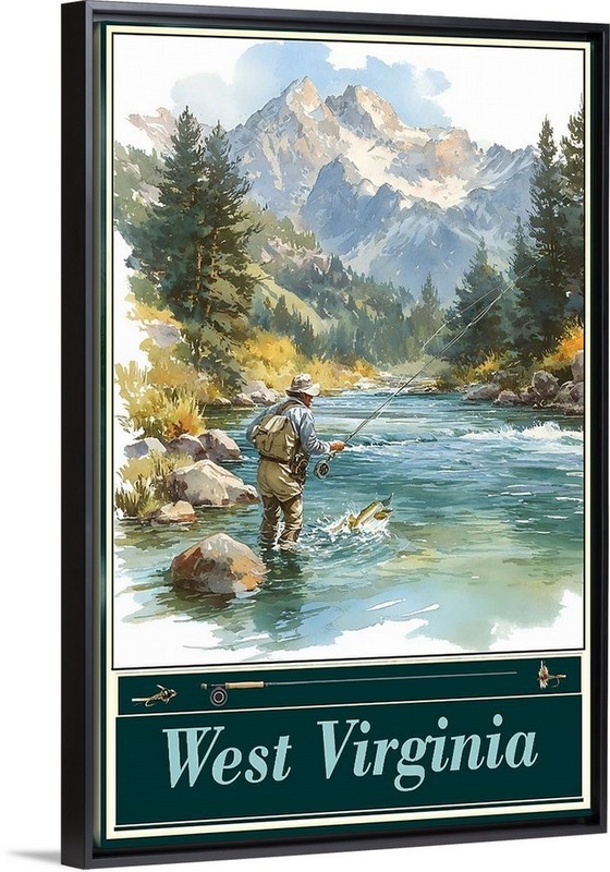 Fish West Virginia Fishing Travel Poster Prints Framed Or Canvas Lakes rivers