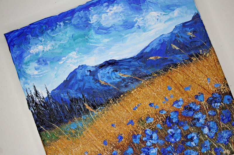 Original Acrylic Painting on Canvas Landscape of Mountain Flowers Wall Decor gallery