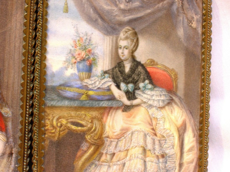19TH C. PAIR OF SCOTTISH NOBILITY MINIATURES WITH FANTASTIC SILVER PLIQUE FRAMES gallery