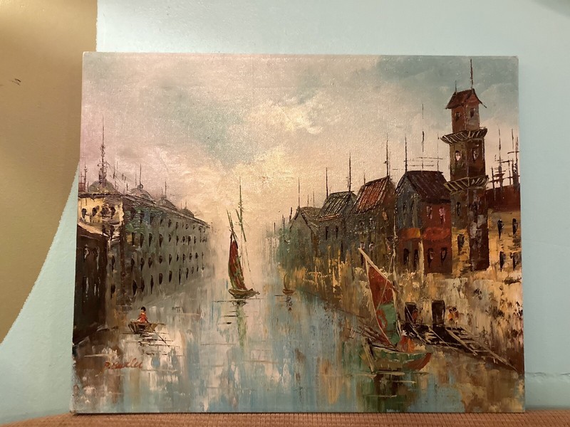 Vintage Oil Painting On Canvas Venice Italy Sailboat Boats Signed P Butler Paul