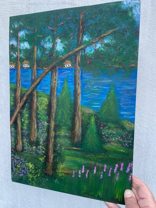 Green Forest Landscape Original Acrylic Painting Misty Pine Fine Art 1 0x 14 in gallery