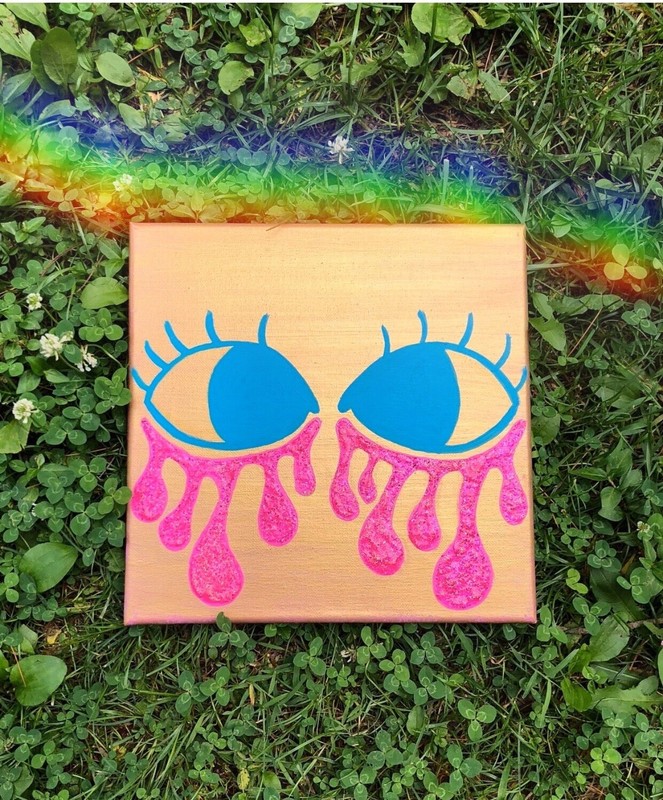 AS IS! Original Kayla Braden “Tears of Glitter” Acrylic Eye Painting on Canvas