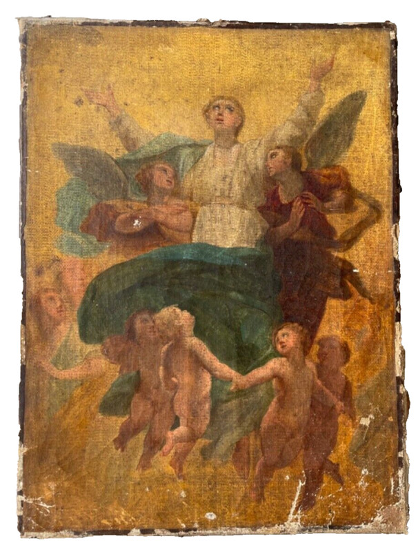 19th Century PRUD’HON Old Master Assumption of the Virgin ANTIQUE Oil Painting