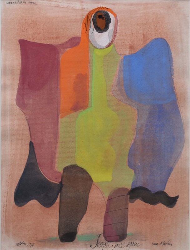 Sam Maitin Signed Gouache/Mixed Media Modern/Abstract-Joseph/Coat of Many Colors