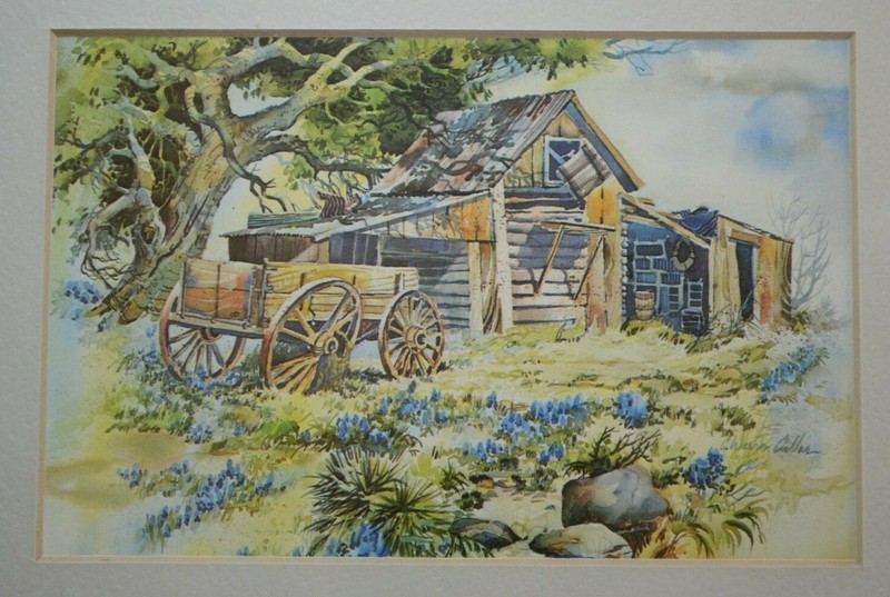 C Warren Cullar Country Fresh Watercolor Print Rustic Barn Wooden Horse Wagon