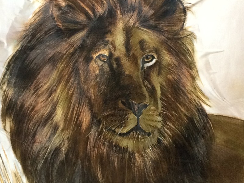 CAROLE HOSS "Pride Leader" LION GOLD FOIL ART EMBOSSED LITHOGRAPH Signed Framed gallery