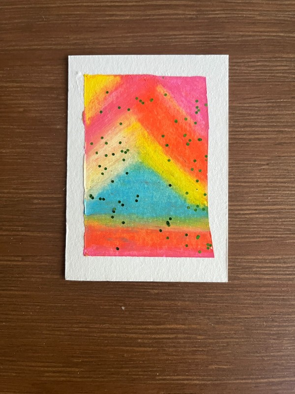 ACEO Original Abstract Triangle Oil Pastel ATC – by Smlldog