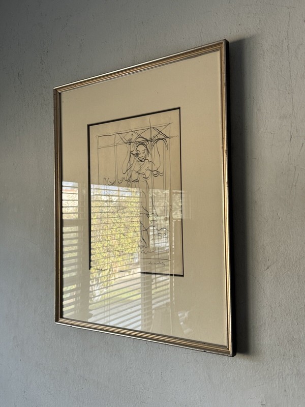FRANCIS DE ERDELY ANTIQUE MODERN ABSTRACT WOMAN INK DRAWING PAINTING OLD ART 50s gallery