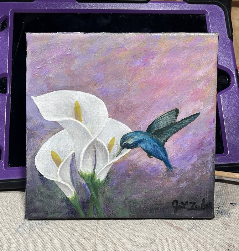 Original Painting Just A Sip Hummingbird 6x6 Acrylic On Canvas gallery