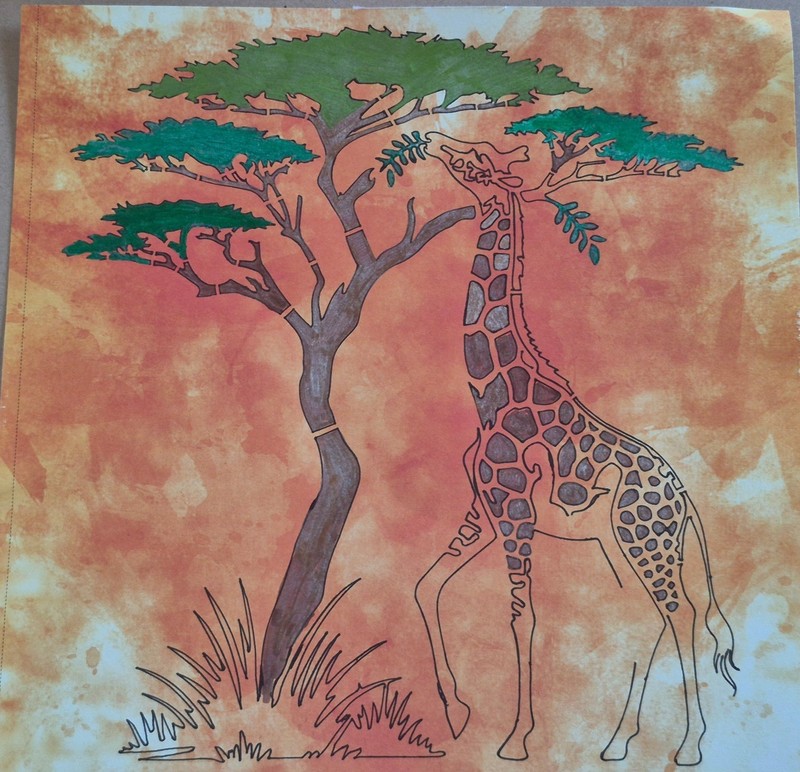 Giraffe and Tree Handmade Modern Watercolor Painting on Paper, Nature Theme