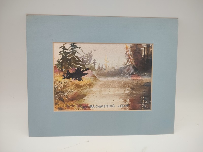 Signed Watercolor Sandra Halpern Stein Pine Trees River Neutrals Matted Fine Art
