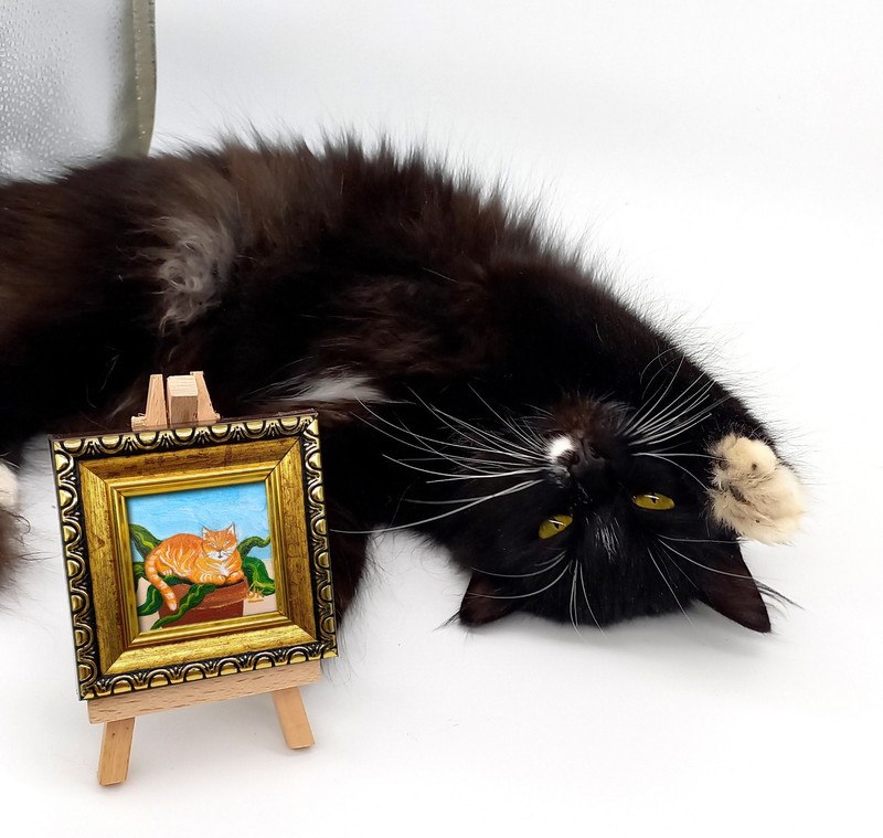 Orange Cat in Flower Pot Mini Oil Painting Original Cat Art Cat Lover Gift gallery