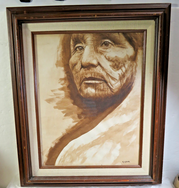 Beauty! Mid century native American indian portrait signed R.ADLER 19"x16" WC gallery